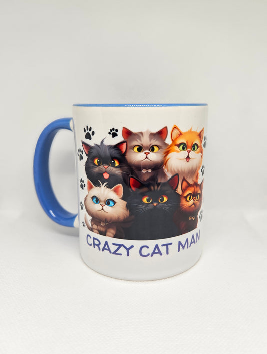 Personalised Crazy Cat Man Funny Ceramic Coffee Tea Mug Cup Novelty Gift