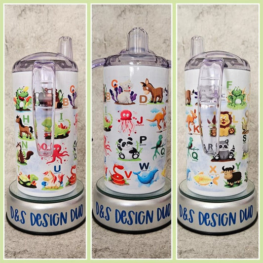 Personalised Kids Baby Child 12oz Sippy cup + Water Bottle Beaker - Alphabet