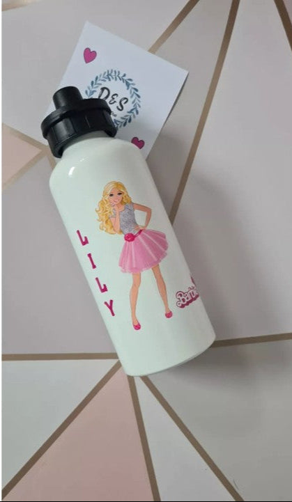 Personalised Barbie 600ml Aluminium Re-usable drinks bottle - ideal gift