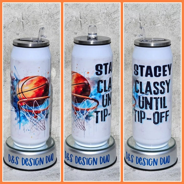 Personalised Soda Can Shaped Tumbler With Flip Top Straw - BASKETBALL MUM -