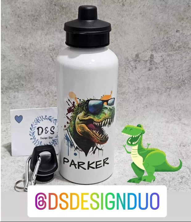 Personalised DINOSAUR T-Rex - REUSABLE DRINKS BOTTLE - Ideal School/ Nursery