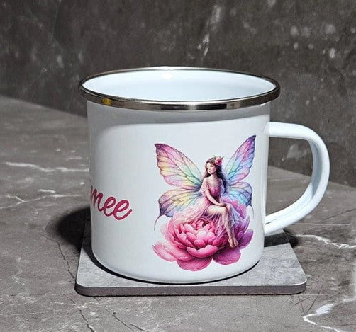 Personalised Enamel Mug - Fairies - Camping - Lightweight- Durable Outdoor Cup Kids