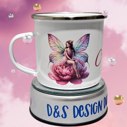 Personalised Enamel Mug - Fairies - Camping - Lightweight- Durable Outdoor Cup Kids