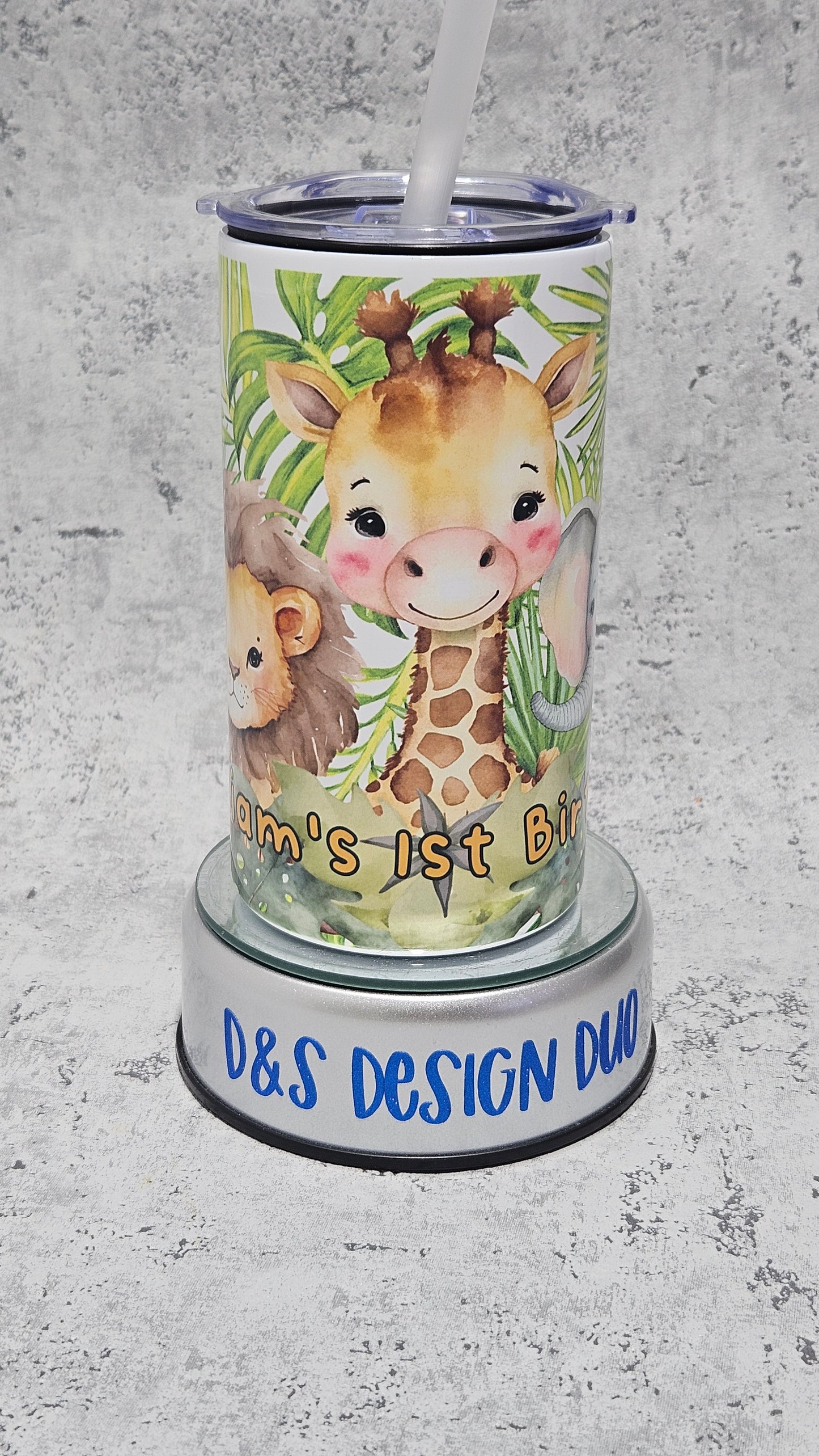 Personalised Kids Baby Infant 12oz Sippy cup Water Bottle Beaker - Jungle Safari Animals Birthday Gift