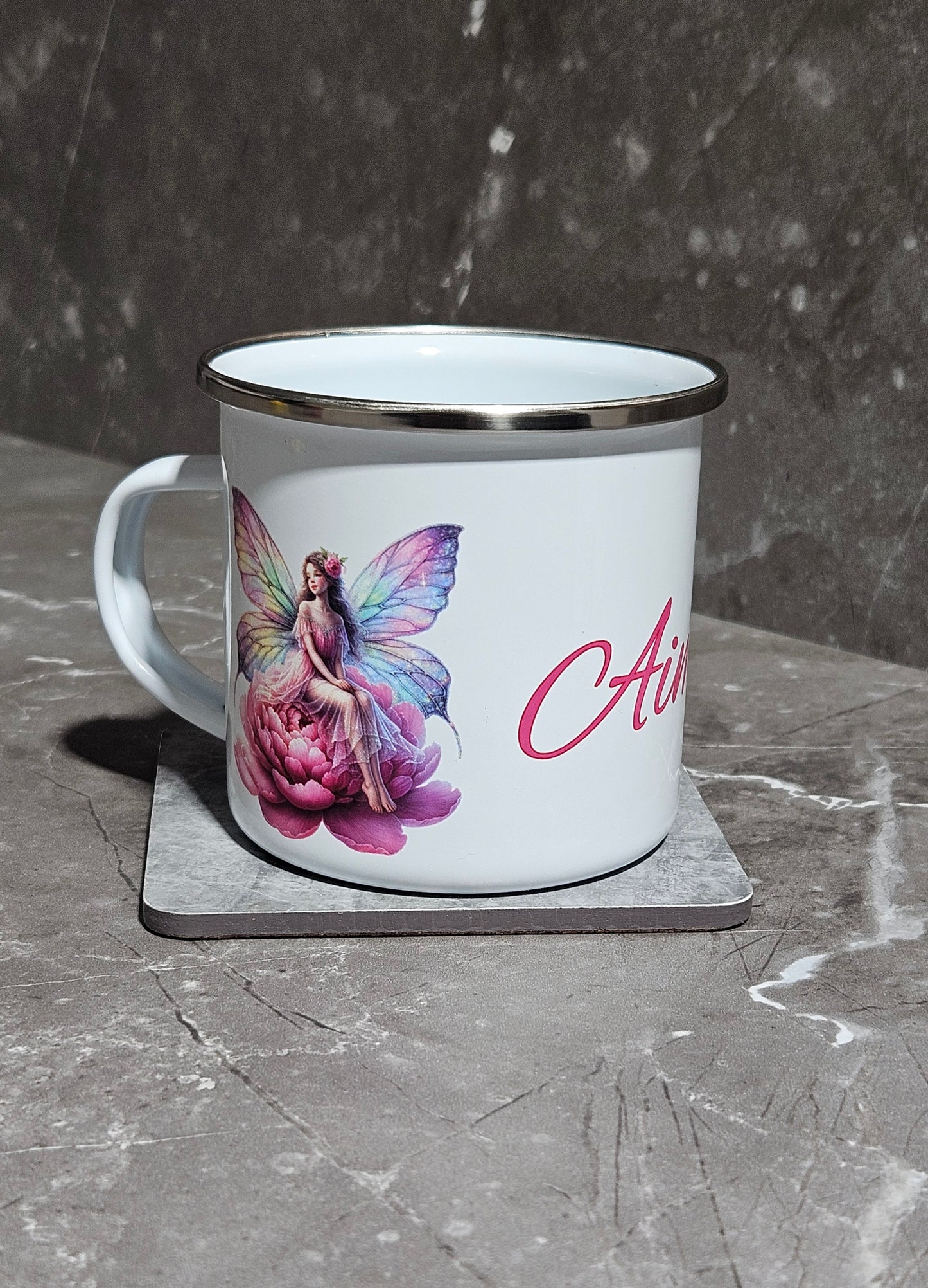 Personalised Enamel Mug - Fairies - Camping - Lightweight- Durable Outdoor Cup Kids