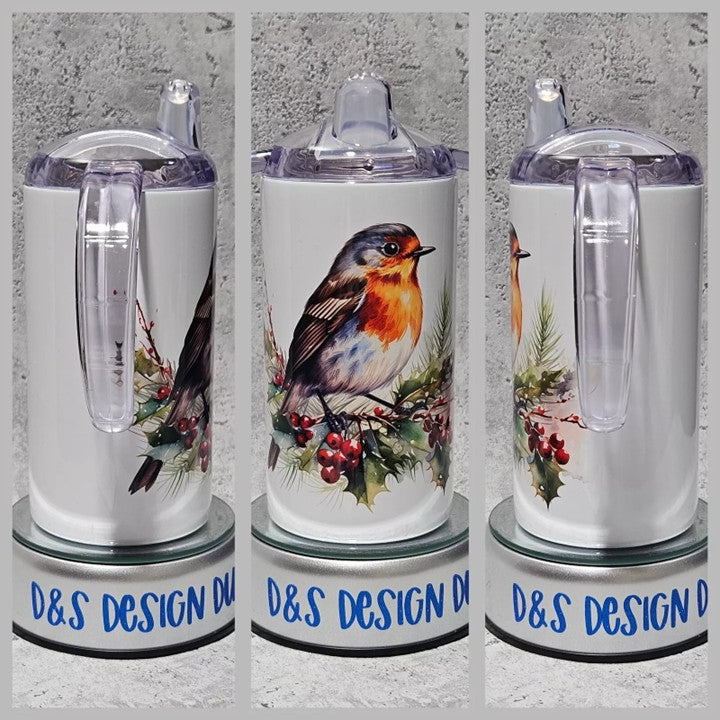 Personalised Sippy Cup  For Disabled/Adults/Elderly /Dementia - Robin/Christmas