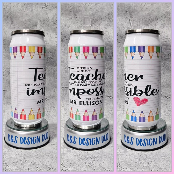 TEACHER GIFT - Personalised reusable Drinks Soda Can - Tumbler